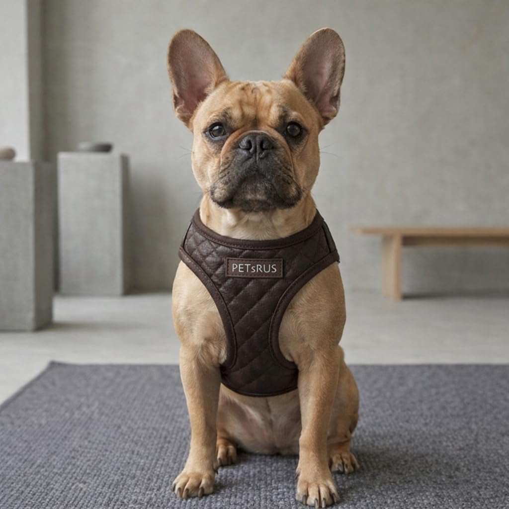 Step in Dog Cat Harness Choke Free Escape Proof Pet Vest Quilted Vegan Leather Breathable Mesh Padded for Small Medium Dogs (Chocolate Brown, Large)