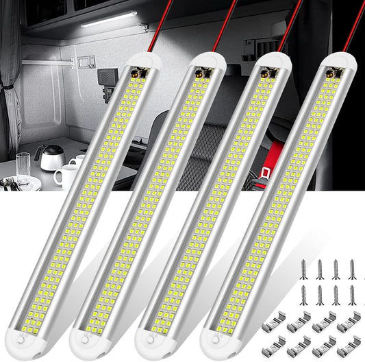 12V LED Interior Light Bar，Ct CAPETRONIX 120Leds 1500LM 8W DC 12 Volt Led Strip Lights with On/Off Switch，For Enclosed Cargo Trailer, Car RV Van Truck Lorry Camper Boat Caravan Motorhome (4Pack)