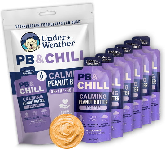 Under the Weather Pet PB & CHILL Dog Peanut Butter Dog Treats | Vet-Formulated 100% Natural and Tasty Calming Treats for Dogs | Promotes Calmness and Relieves Anxiety for Dogs | 1 Oz - Pack of 6