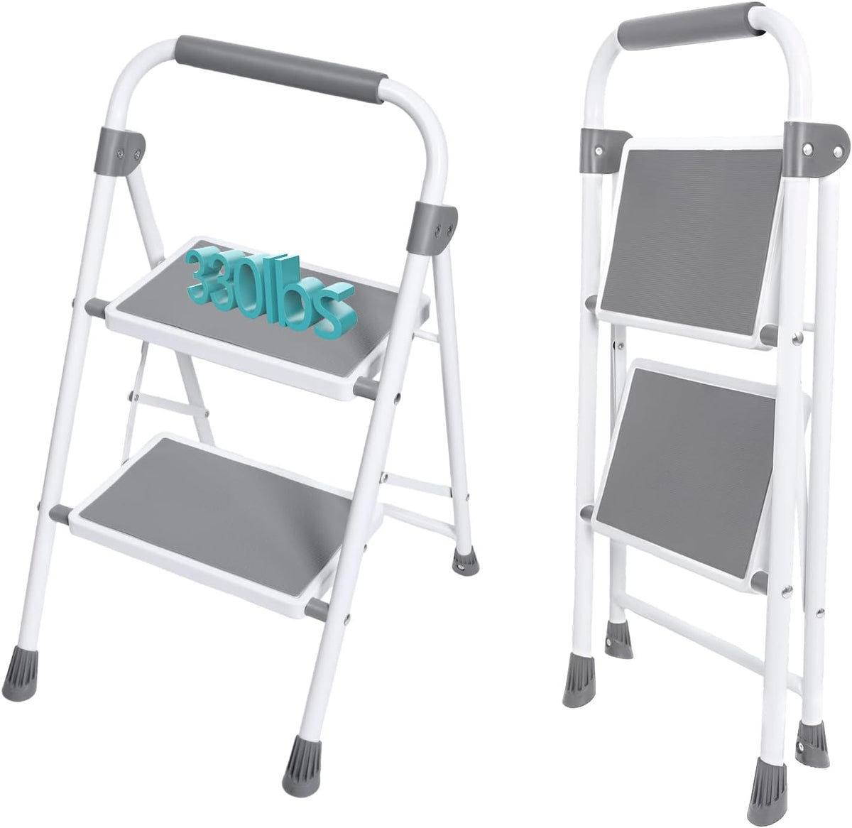 OLIXIS 2 Step Ladder, 330Lbs Capacity Heavy Duty Sturdy Step Stool