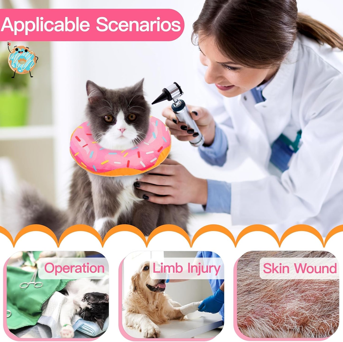 Cat Cone Collar Soft, Adjustable Cat Recovery Collars Spay Cones to Stop Licking, Cute Kittens Donut E Collar after Surgery, Anti-Lick Wound Healing Elizabetan Collars for Kittens (Pink, Small)