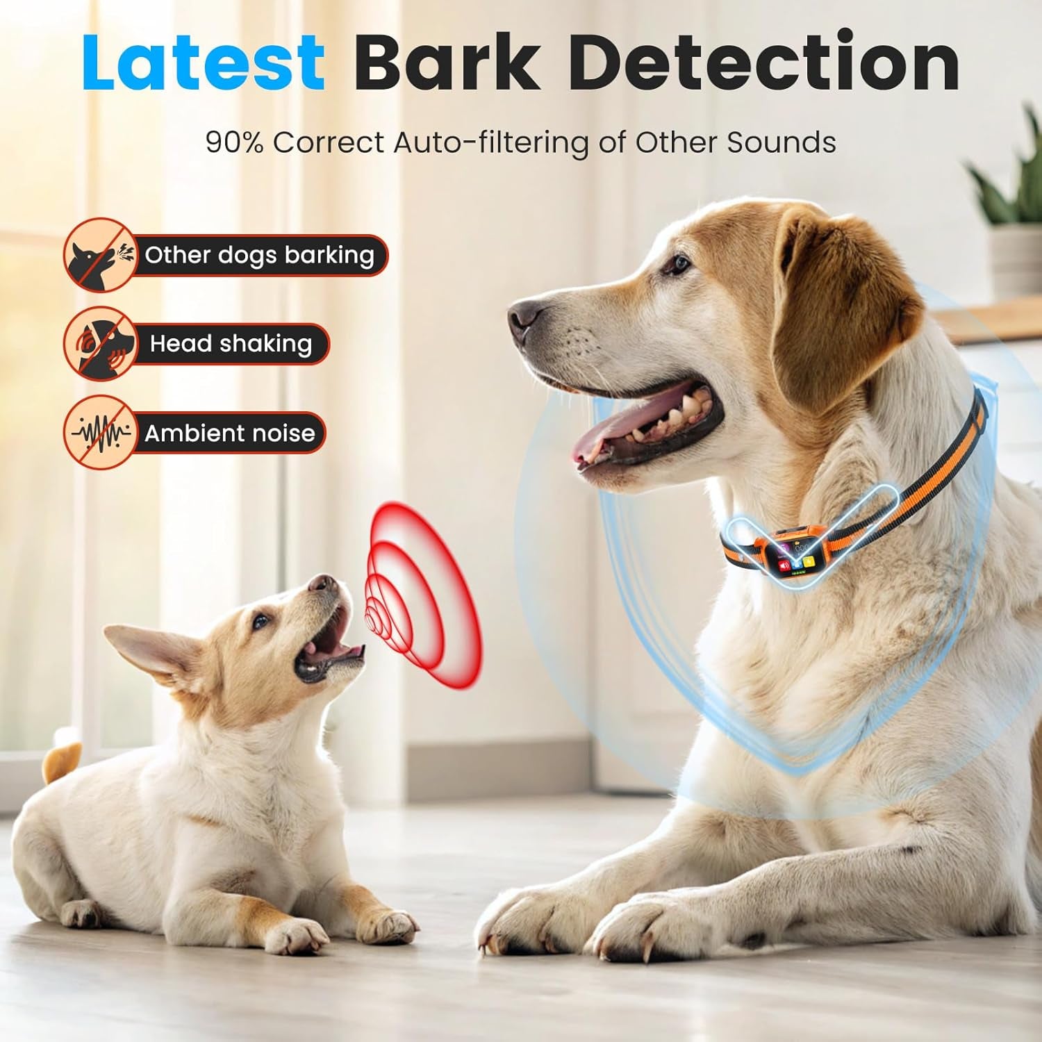 Smart Dog Bark Collar - anti Barking Device for Large Medium Small Dogs, Stop Excessive Barking & Aggression Behavior, with 5 Modes & 5 Sensitivity, IP67 Waterproof for Indoor/Outdoor Use, Orange