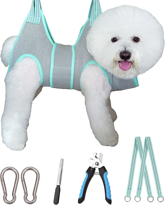 Kkiimatt Dog Grooming Hammock Harness, Small Dog Groming Sling, Gray Dog Hanging Harness for Nail Trimming,Dog Nail Clipping Hanger Restraint Holder