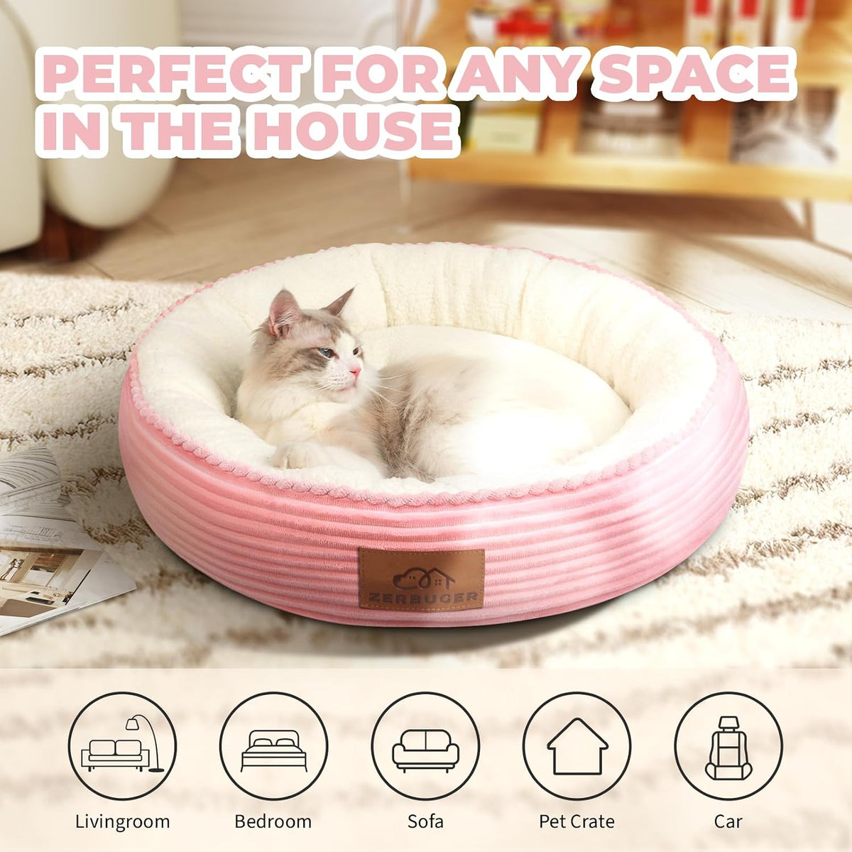Zerbuger 20In Pink round Dog Bed Sofa for Dogs Cats, Machine Washable