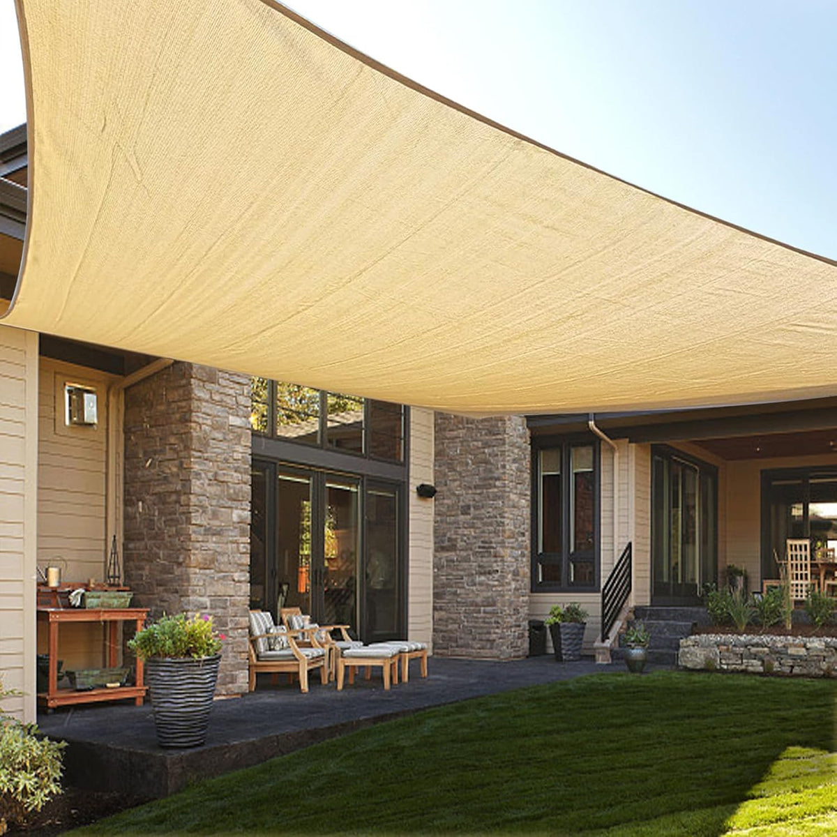 LOVE STORY 12' X 16' Rectangle Sun Shade Sail for Outdoor Patio, Sand