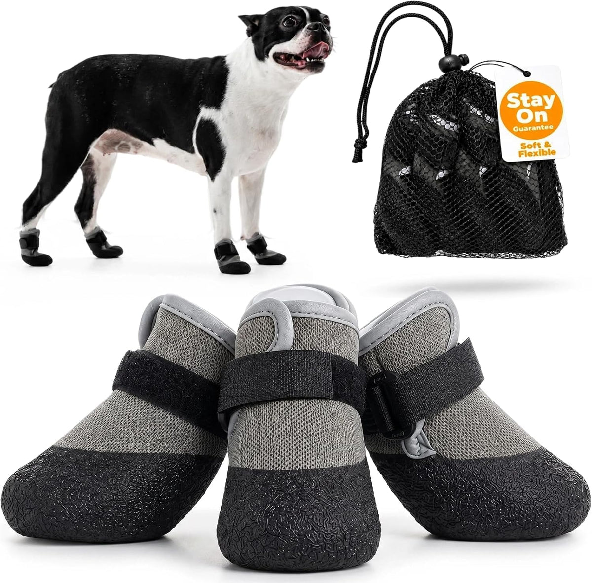 4-Pack Soft Upper & Flexible Sole Dog Summer Shoes for Hot Pavement Stay-On