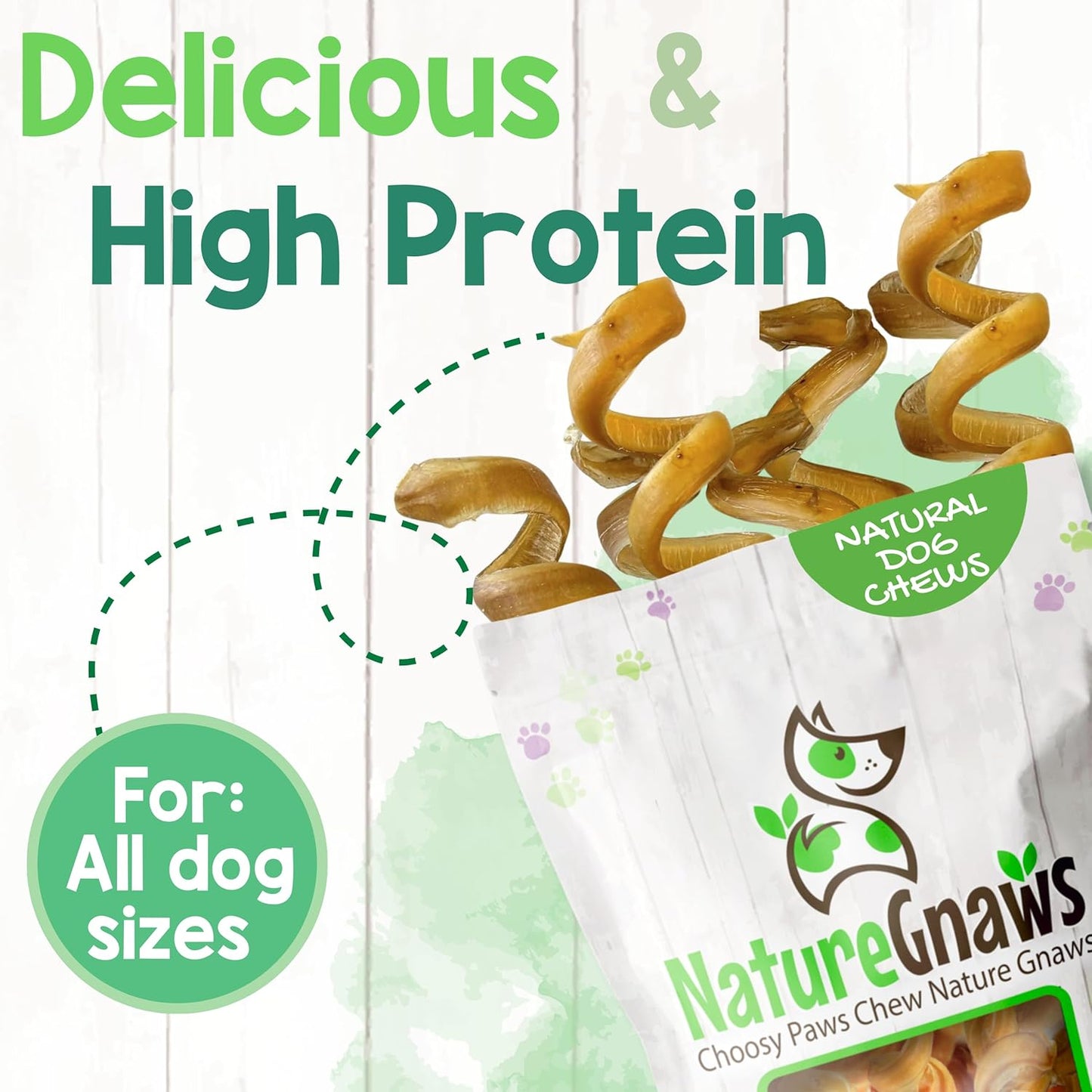 Nature Gnaws Bully Stick Springs for Dogs 7-8" (6 Count) - Long Lasting for Aggressive Chewers - Natural Curly Beef Dog Chew Bones - Rawhide Free