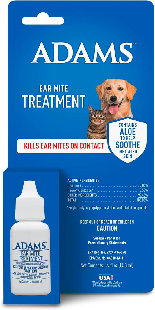 ADAMS Ear Mite Treatment for Dogs & Cats, Soothing Aloe, 0.5 Fl Oz