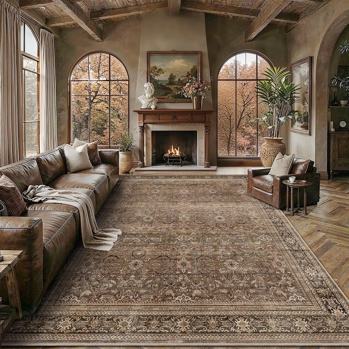 Schweek 8X10 Brown Area Rugs Washable Vintage Large Rug for Living Room