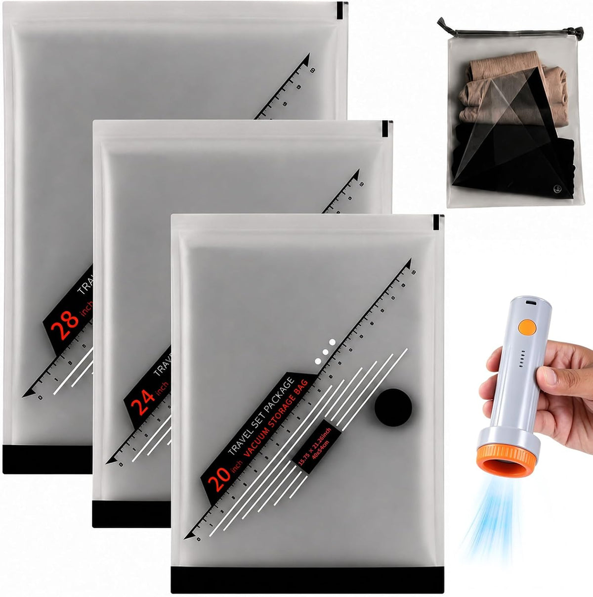 10 Pack Vacuum Bags for Travel with Rechargeable Wireless Air Pump, Space Saver Bags for Clothes, Compression Seal Packing Bags for Luggage Suitcase, Carry-On Size with Small Storage Pouch