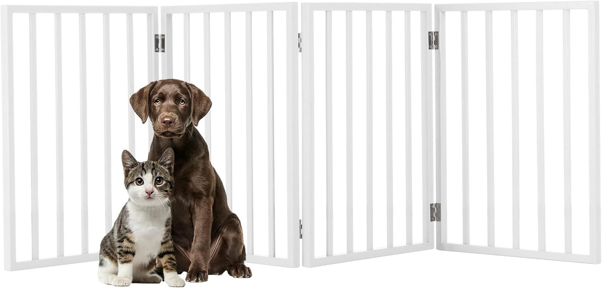 Indoor Pet Gate - 4-Panel Folding Dog Gate for Stairs or Doorways - 73X24-Inch Freestanding Pet Fence for Cats and Dogs by PETMAKER (White)