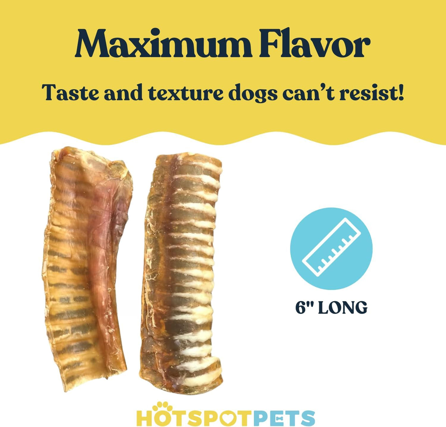 Hotspot Pets Premium Beef Trachea for Dogs 6" Strips Split -(20 Pack) All Natural Grass-Fed Beef Dog Chews, Rich in Glucosamine Chondroitin for Joint Health, Single Ingredient No Rawhide Dog Treats