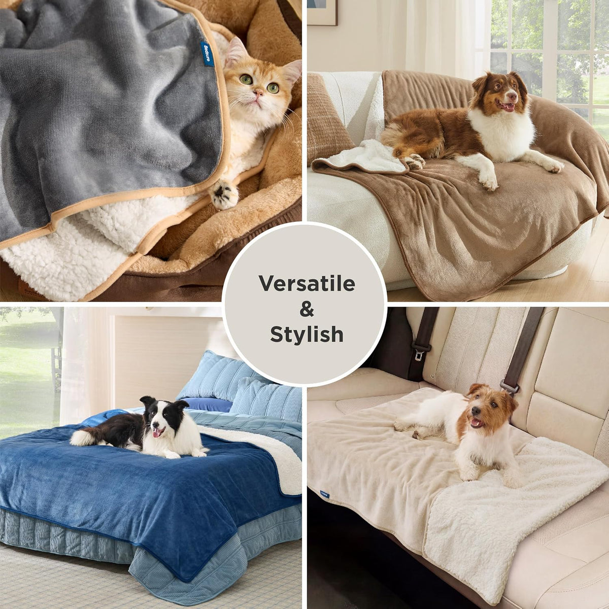 Bedsure Waterproof Dog Blankets for Large Dogs Sherpa Fleece Throw, 50X60
