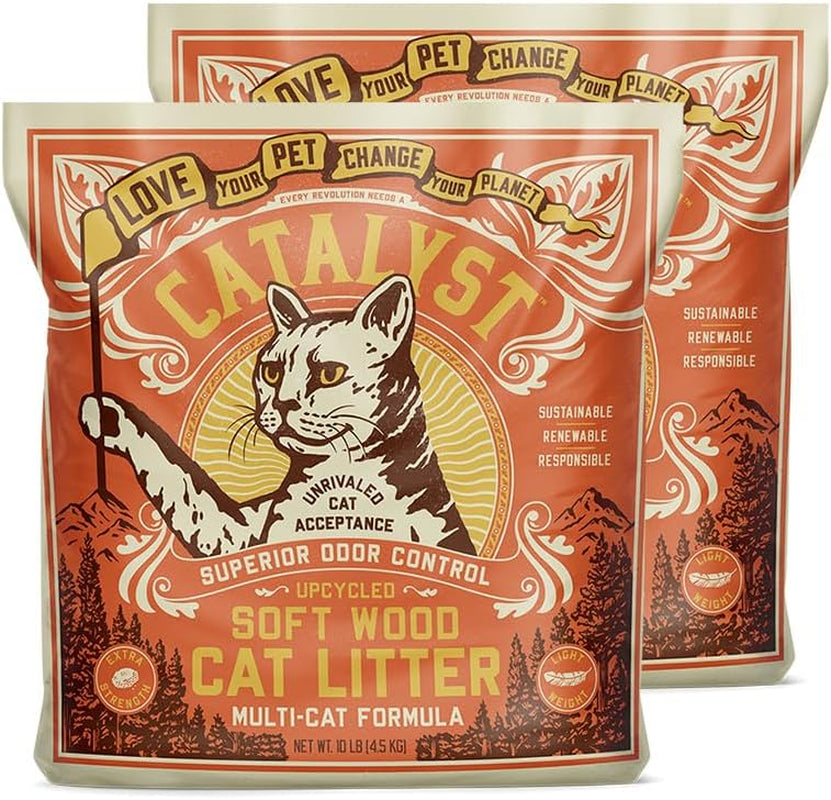 Catalyst Pet Multi-Cat Natural Clumping Wood Cat Litter (2 Pack, 10 Lb Bags) - Light Pine Scented, Lightweight, 20 Lb Total