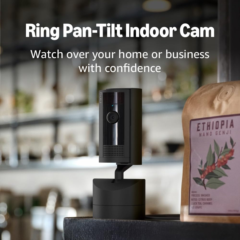 Ring Pan-Tilt Indoor Cam (Newest Model) — See All around Your Home or Business with 360° Pan Coverage, HD Video, plus Two-Way Talk (2024 Release), Black