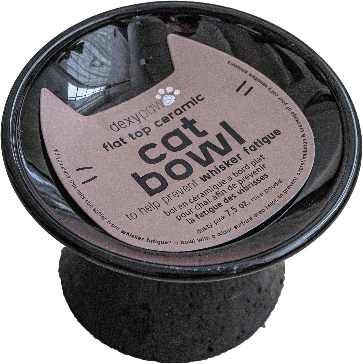 Flat Top Ceramic Bowl for Cats - Black - 7.5Oz Capacity, Stylish Pet Safe Feeding Dish, Dishwasher Safe, Food & Water, Scratch Resistant
