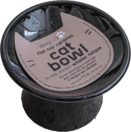 Flat Top Ceramic Bowl for Cats - Black - 7.5Oz Capacity, Stylish Pet Safe Feeding Dish, Dishwasher Safe, Food & Water, Scratch Resistant