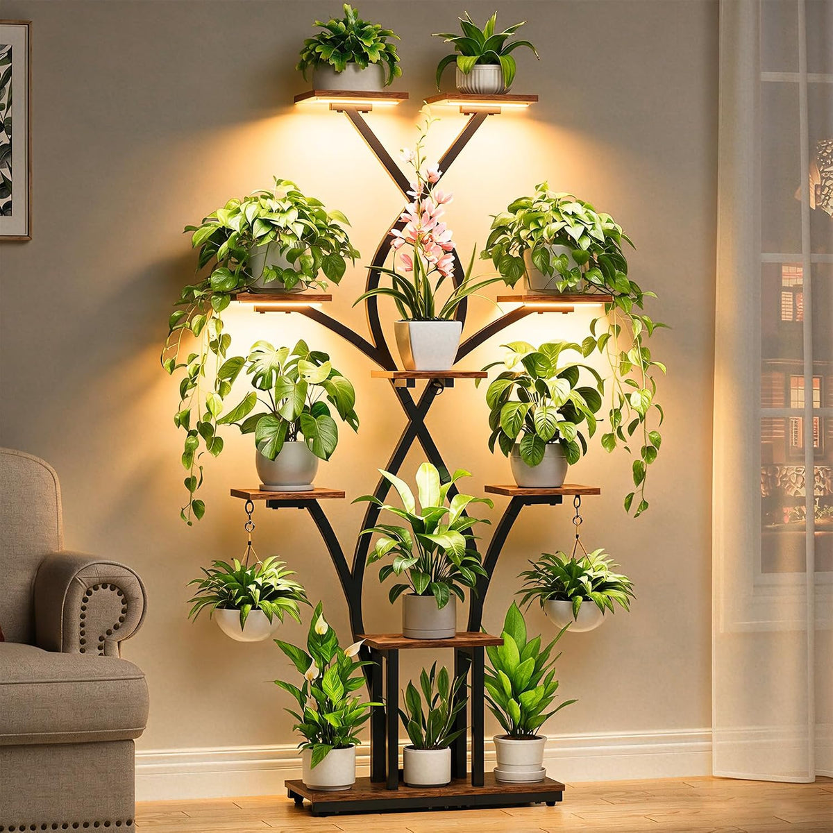 Plant Stand Indoor with Grow Lights - 9 Tiered Corner Plant Shelves Tall