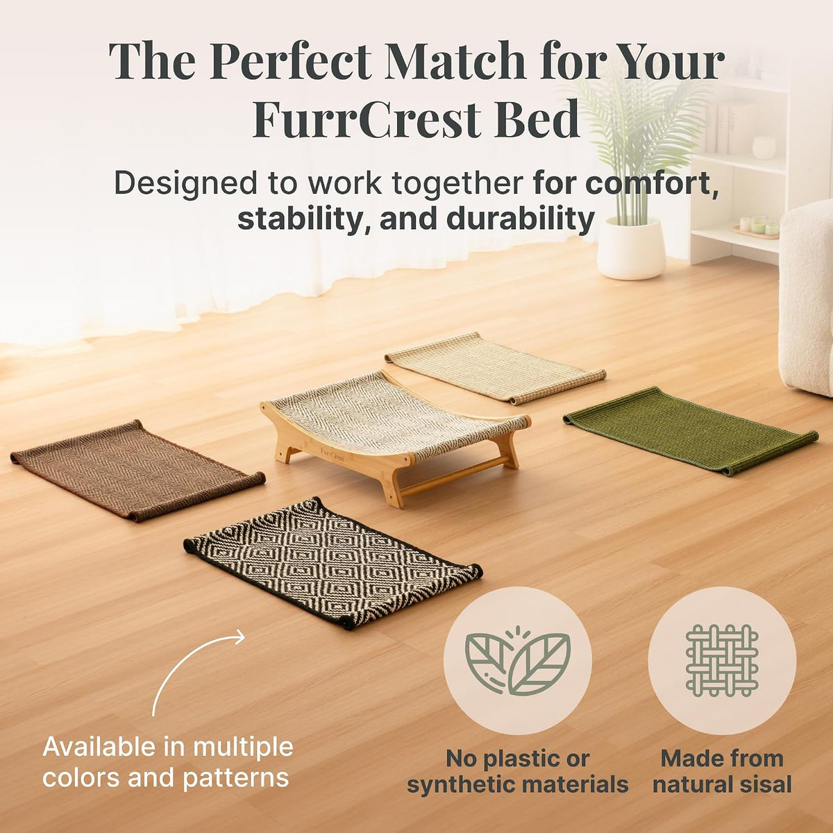 XL Sisal Cat Scratcher Bed with Elevated Hammock for Indoor Cats, Replaceable Natural Sisal Pad, Large Cat Lounge, Anti-Slip No-Wobble Bamboo Frame, Natural Grey