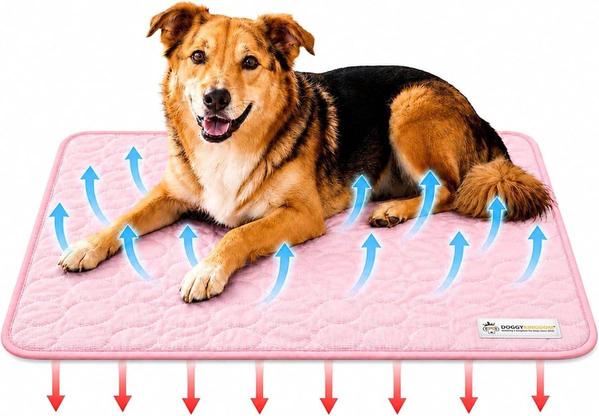 Doggykingdom Cooling Mat for Dogs – Ice Silk Self-Cooling Pet Pad for Dogs & Cats, Breathable Washable Cooling Pad for Crate, Kennel, Car & Floor, Summer Sleeping Mat, No Water Needed, Pink, Medium