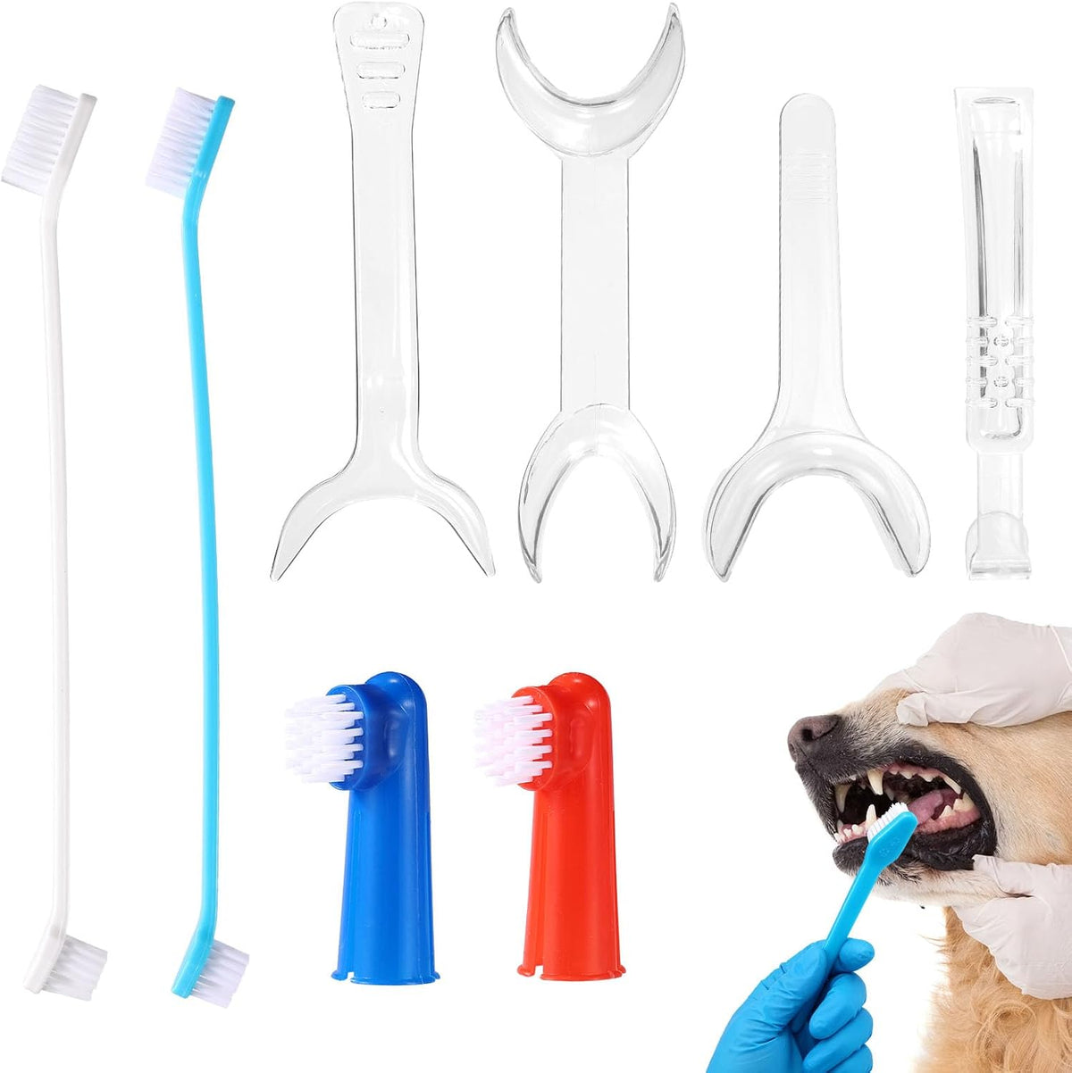 BOXOB 8Pcs Pet Teeth Cleaning Kit, Dog Tooth Brushing Kit