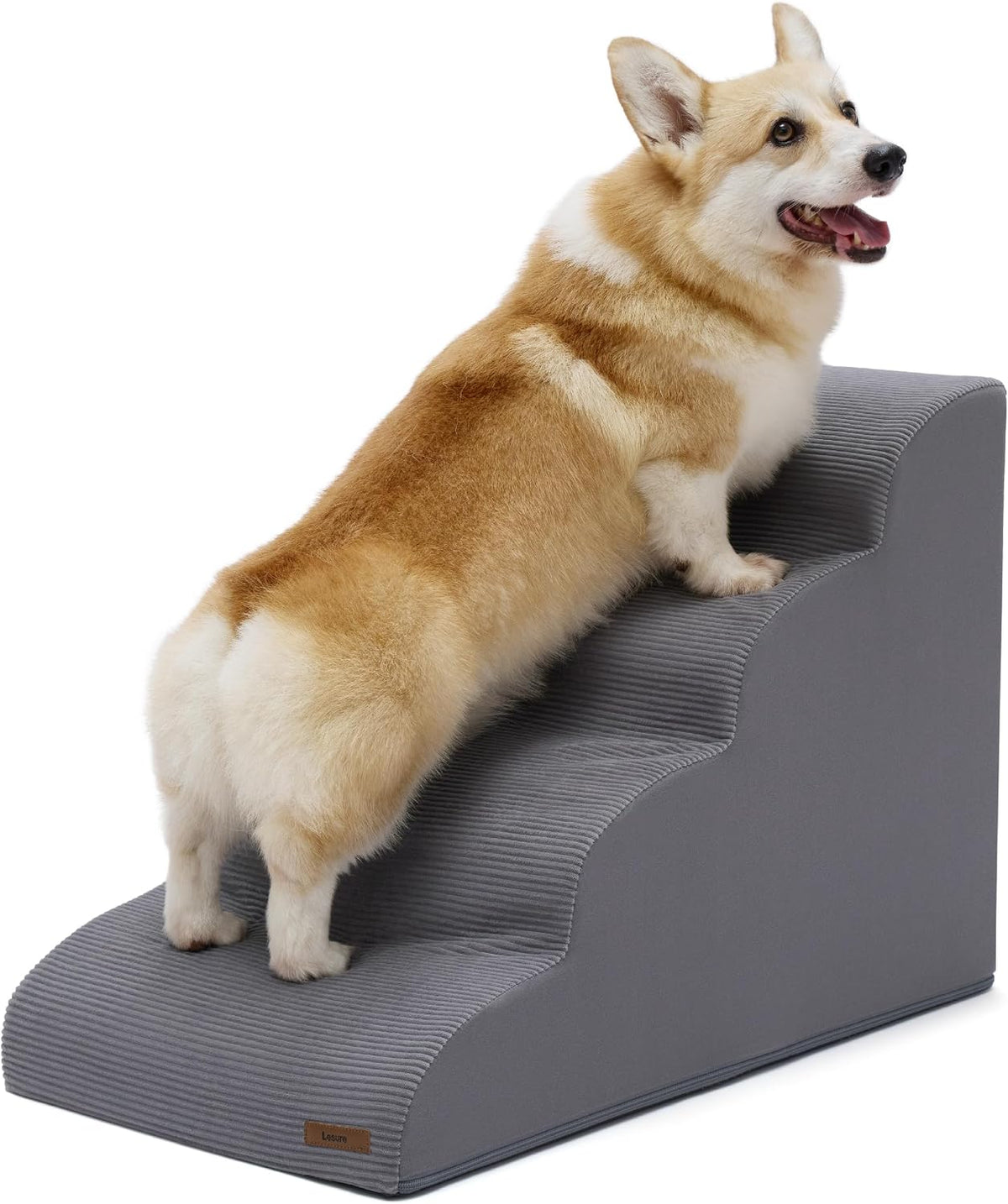 Lesure Dog Stairs for Small Dogs, Grey, 4 Step Pet Ramp for Bed and Couch