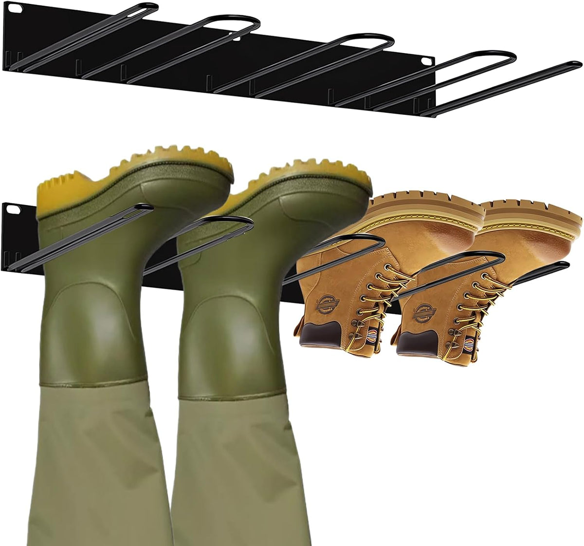 Boot Rack: Boot Hangers Wall Mount Holds 4 Pairs - Metal Wader Hangers Boots Storage Organizer Tall Boots Holder for Cowboy Garage Storage Closet Entryway Outdoor Drying, Black