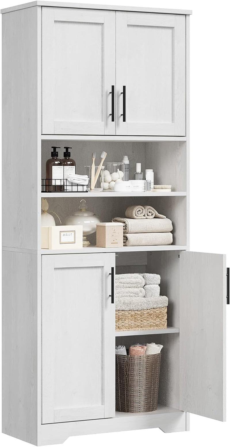 IDEALHOUSE 67" H Tall Storage Cabinet, Freestanding Bathroom Cabinet with 4 Doors and Adjustable Shelves,Modren Cupboard for Kitchen, Pantry, Living Room (Antique White)