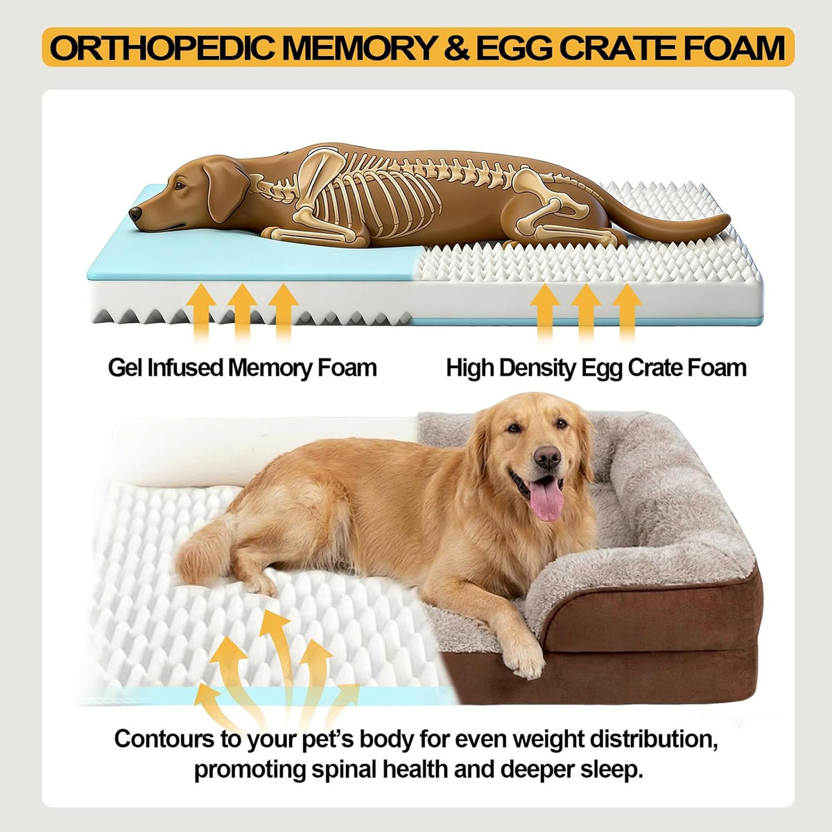 Orthopedic Extra Large Dog Bed, Memory Foam XL Dog Bed Couch, 44" L