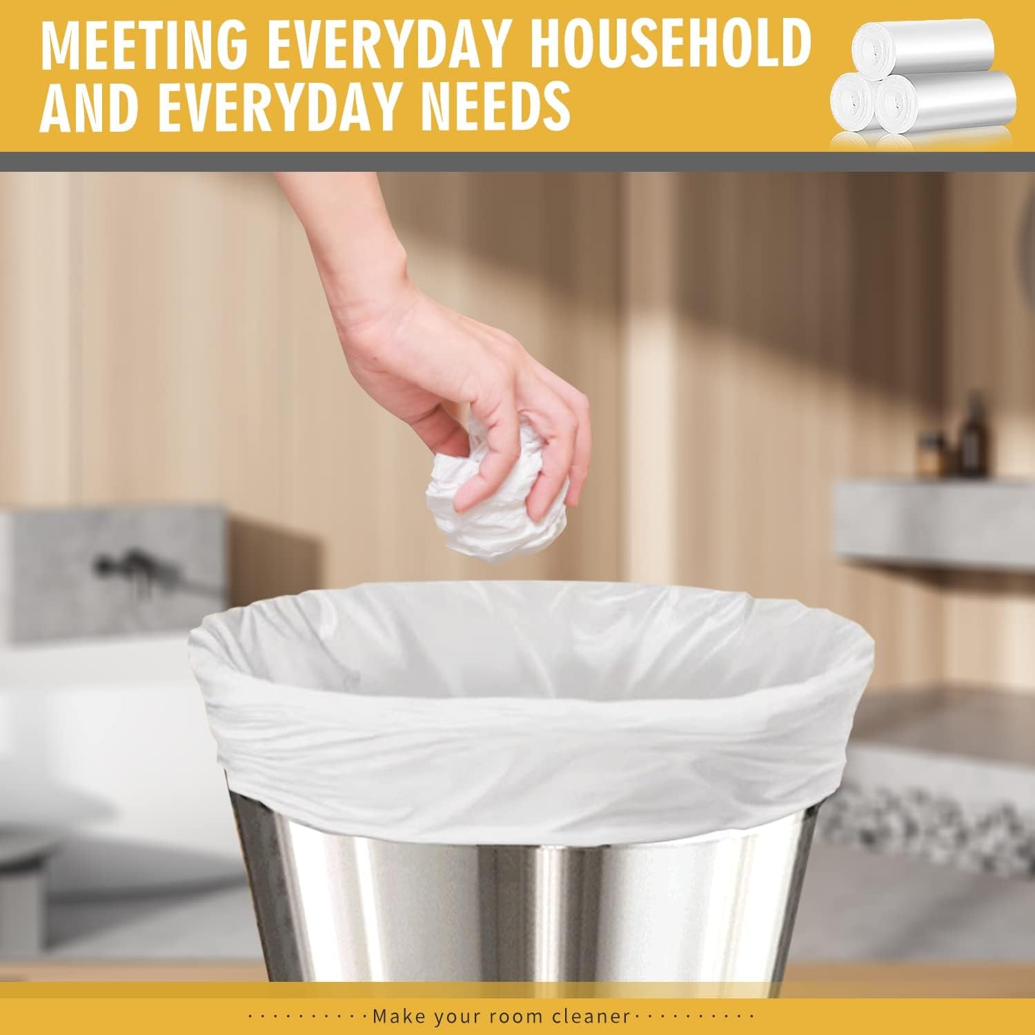105 Count Small Trash Bags, 4 Gallon Garbage Can Liners | Leak-Proof & Strong, Unscented Wastebasket Clear Plastic Trash Bags for Bathroom, Bedroom, Cleaning Supplies (15 Liter)