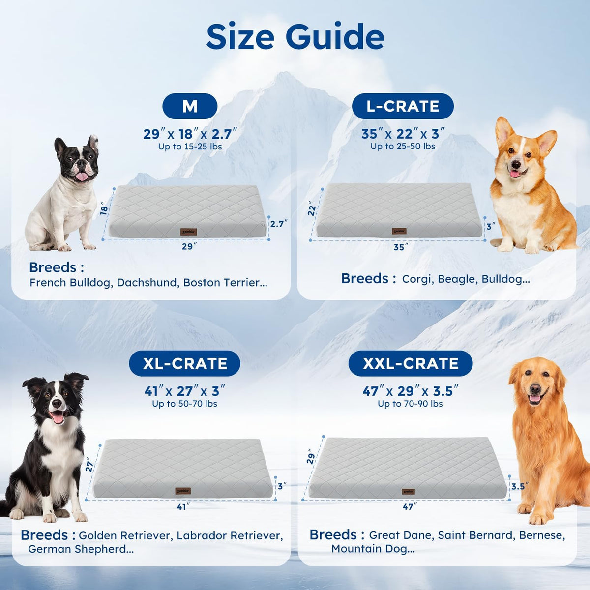 ZOMISIA Cooling Dog Bed for Crate, Q-Max>0.5 Cooling Mat with Removable Washable Cover, Orthopedic Egg Crate Foam Summer Pad for Extra Large Dogs, 41X27 Inch, Grey