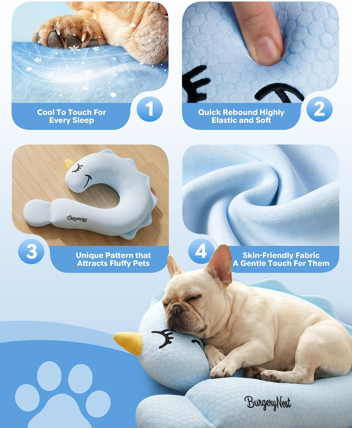 Burgeonnest Cooling Small Dog Pillow for Puppies and Cats,(Cool Blue, Medium)