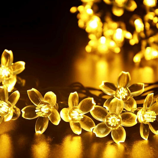 33Ft 100 LED Plug in Glow Warm Fairy Flower String Lights Christmas Decor