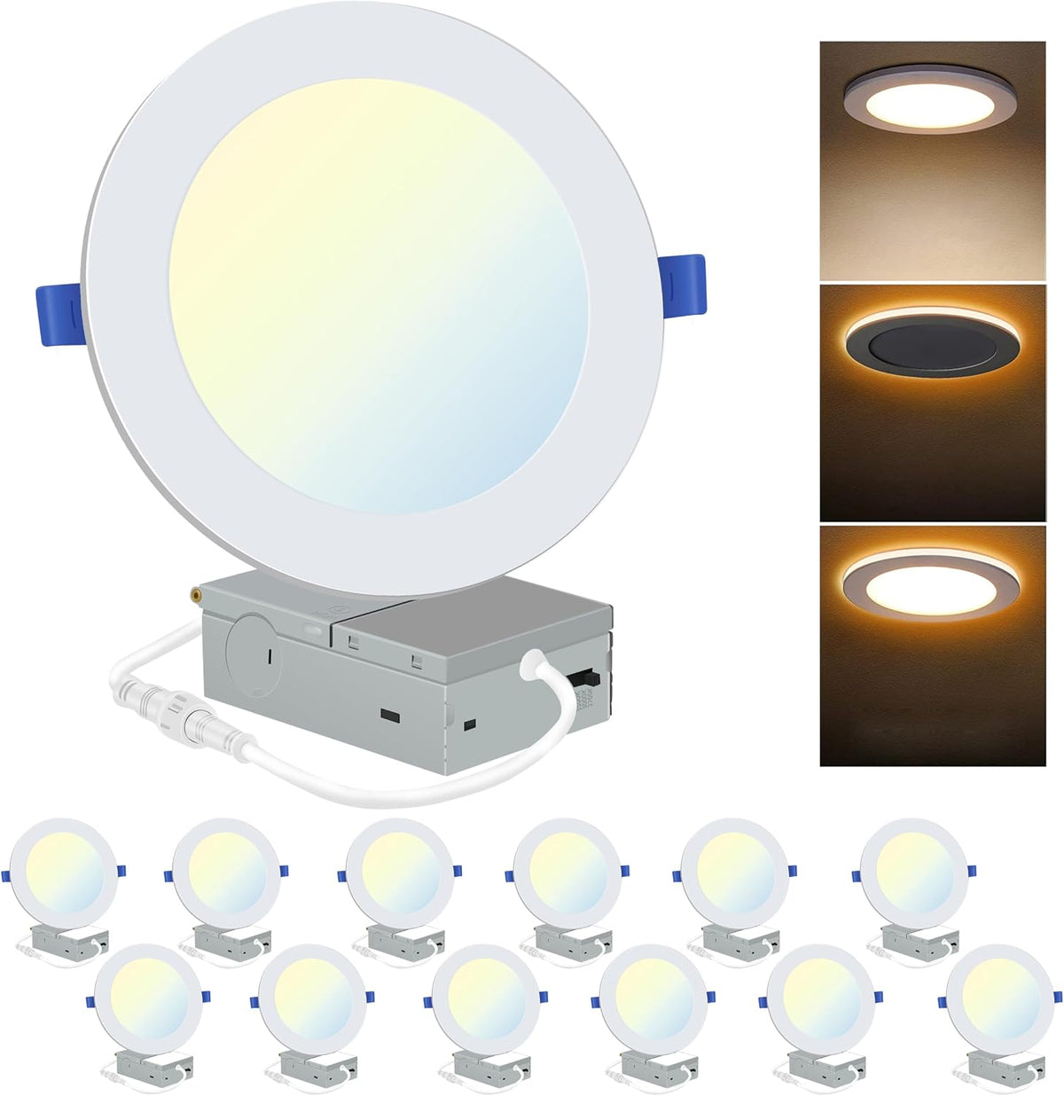 12 Pack 6 Inch LED Recessed Light with Night Light, 5CCT, Ultra-Thin with Junction Box 12W,1080Lm, Dimmable Non-Can Downlight, High Brightness, ETL Approva