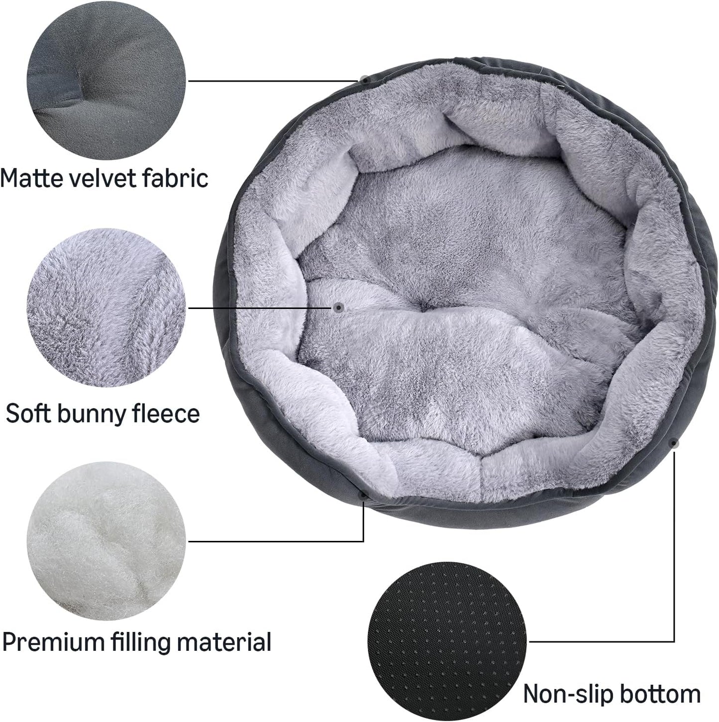Amazon Basics round Dog Bed for Small Dogs, Cat Beds for Indoor Cats, Washable Puppy Bed with Soft Plush Cushion, Anti-Slip Bottom, 20X19X6 Inches, Gray