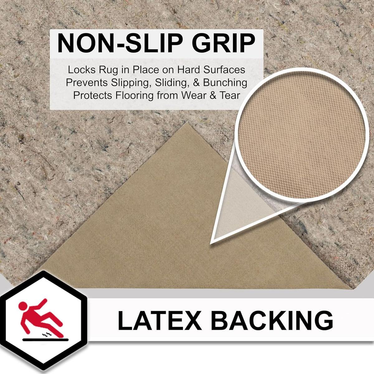 Mohawk Home Non Slip Rug Pad 6' X 9'- 1/4" Thick Felt + Latex Rubber Gripper - Dual Surface Cushion for Hardwood, Carpet, Tile Floors, Made in USA