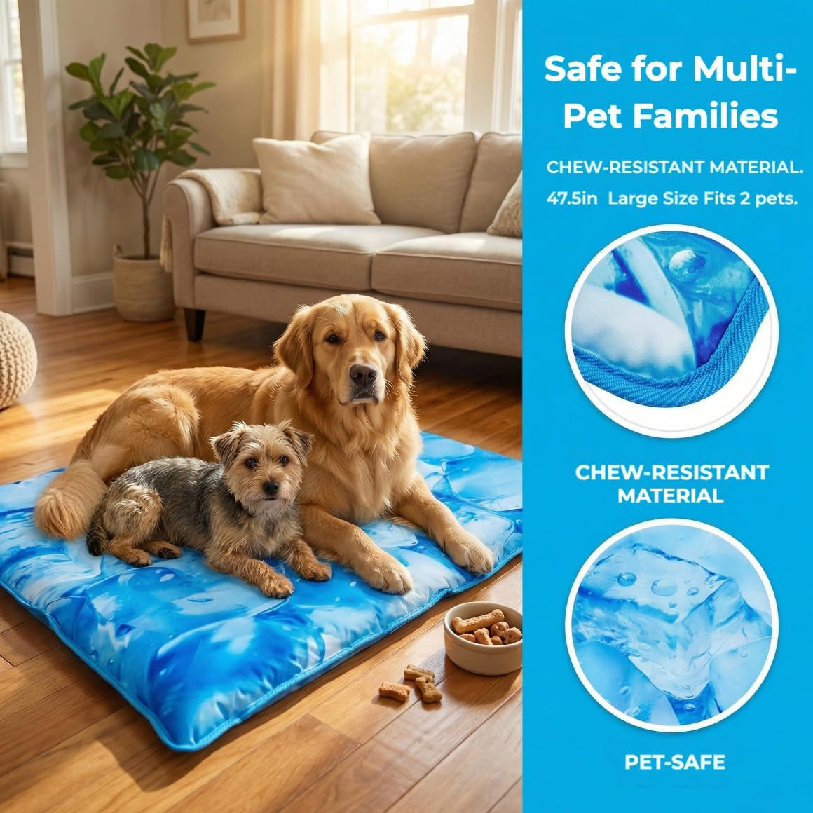 Dog Cooling Mat 2.0, Double-Sided Non-Slip Pet Cooling Pad, Washable and Durable, Indoor & Outdoor Summer Cooling Mat for All Pets, Keep Dogs and Cats Cool and Comfortable (17.7" X 17.7")