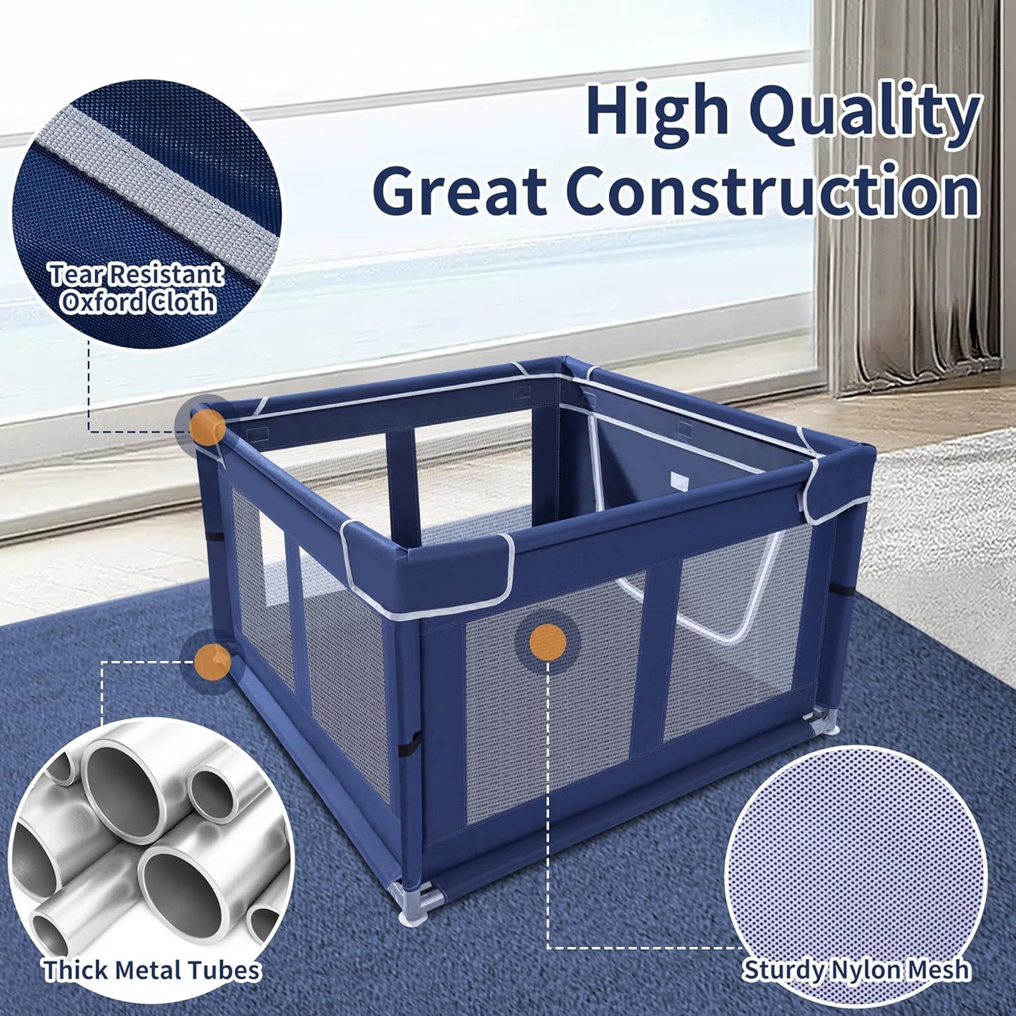 Puppy Playpen Indoor for Dog Small Pets, Dog Playpen 42X42 X25 Inch, Dog Play Pen Indoors with Gate, Oxford Fabric Pet Exercise Pens for Puppy, Anti-Tipping Dog Enclosure with Zipper Door