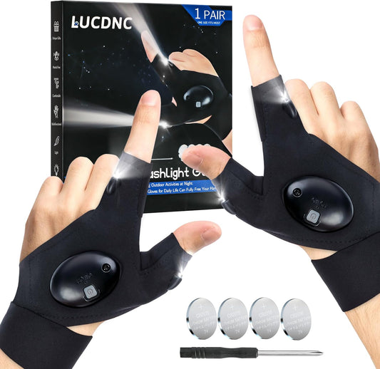 Lucdnc LED Flashlight Gloves Gifts for Men Hands-Free Lights for Fishing