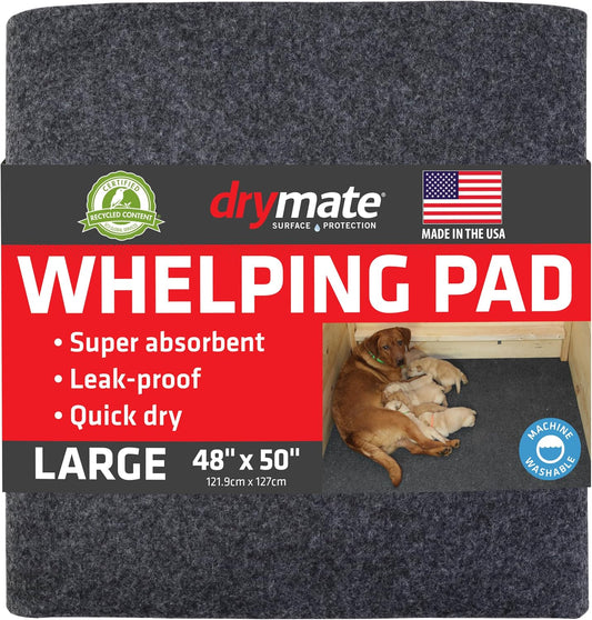 Drymate Whelping Box Liner Mat, Machine Washable, Super Absorbent, Waterproof, Quick Dry, Slip-Resistant, Reusable Dog Puppy Pee Pads for Training, Housebreaking, Incontinence, Crate (USA Made)(48X50)