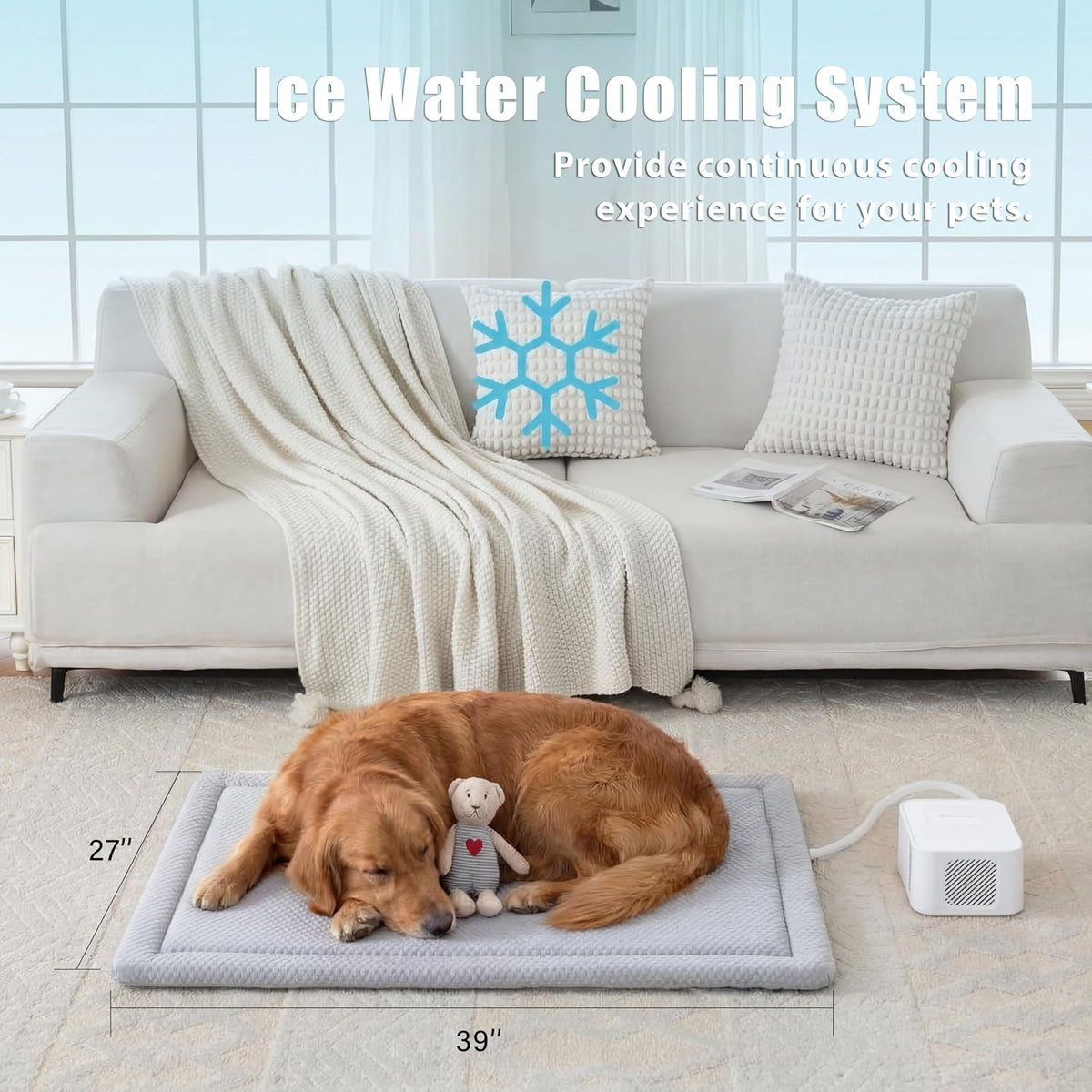 Pet Pad Cooling System for Summer, Consistent Cooling Water Mat for Dogs and Cats, No Refrigeration or Chemical Gel Needed, Machine Washable Bed, Ideal for Home and Crates (Light Gray, XL)