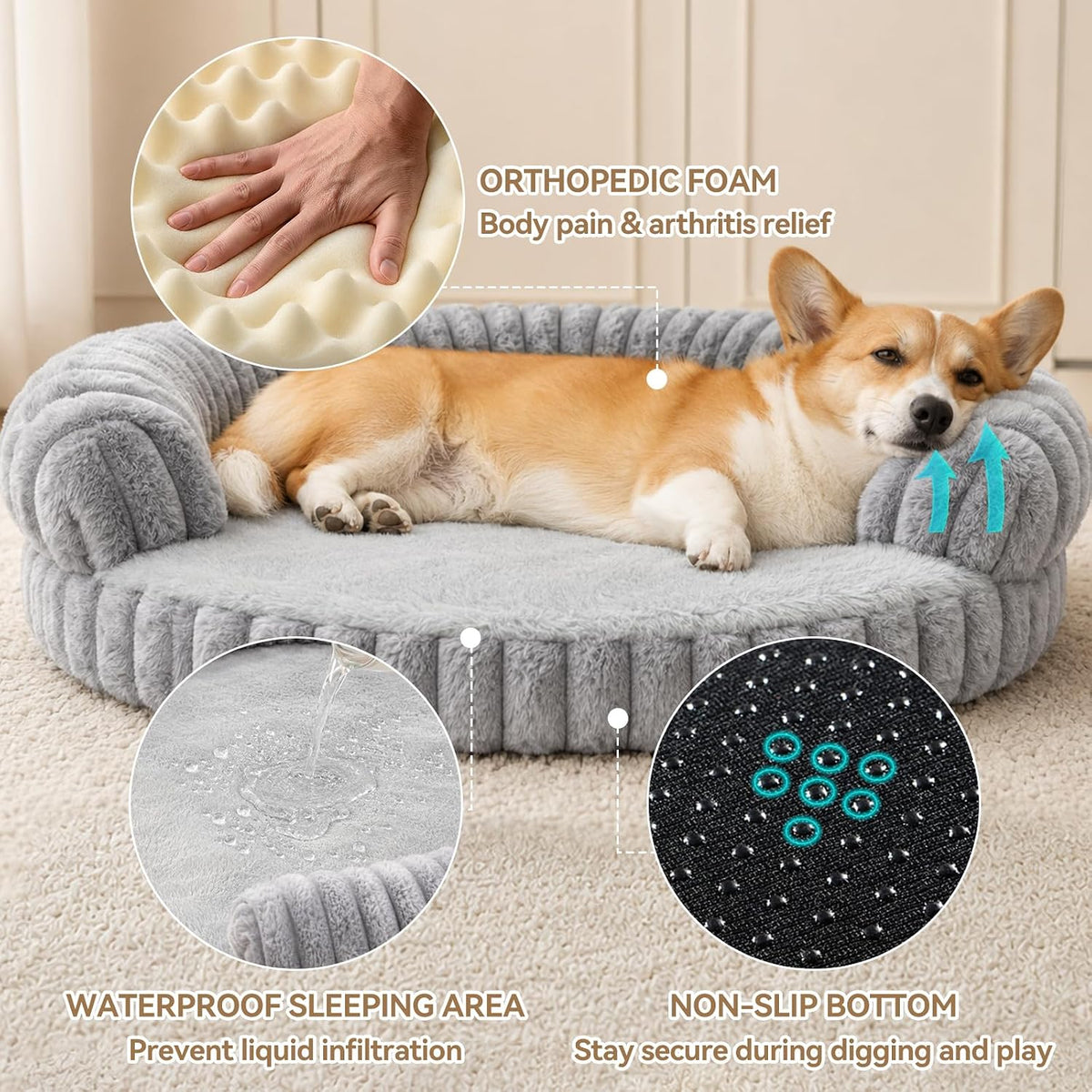Luxury Donut Dog Bed, Fluffy Orthopedic Dog Couch Washable round Pet Sofa