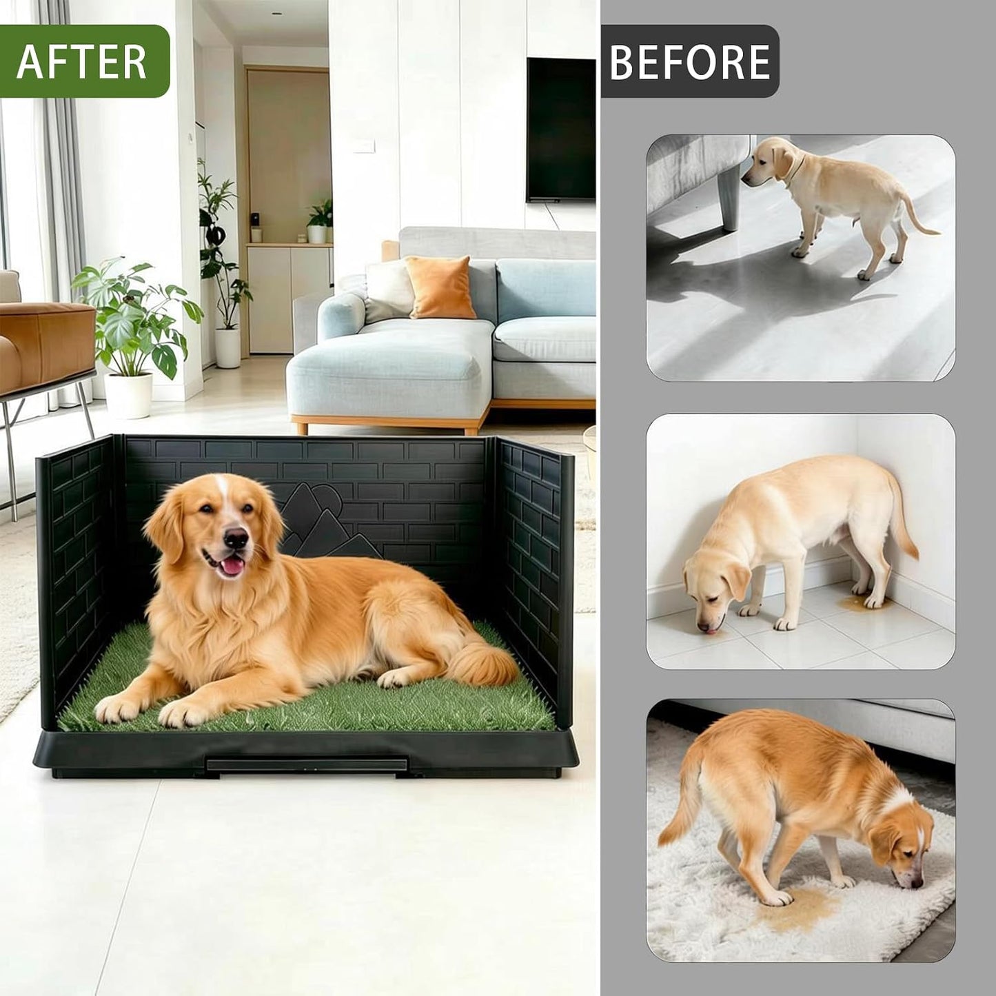 Large Dog Grass Pad with Tray, Reusable Potty Training Pad with Pee Baffle, Indoor & Outdoor 30" 20" Artificial Grass Patch for Small&Medium&Big Dogs