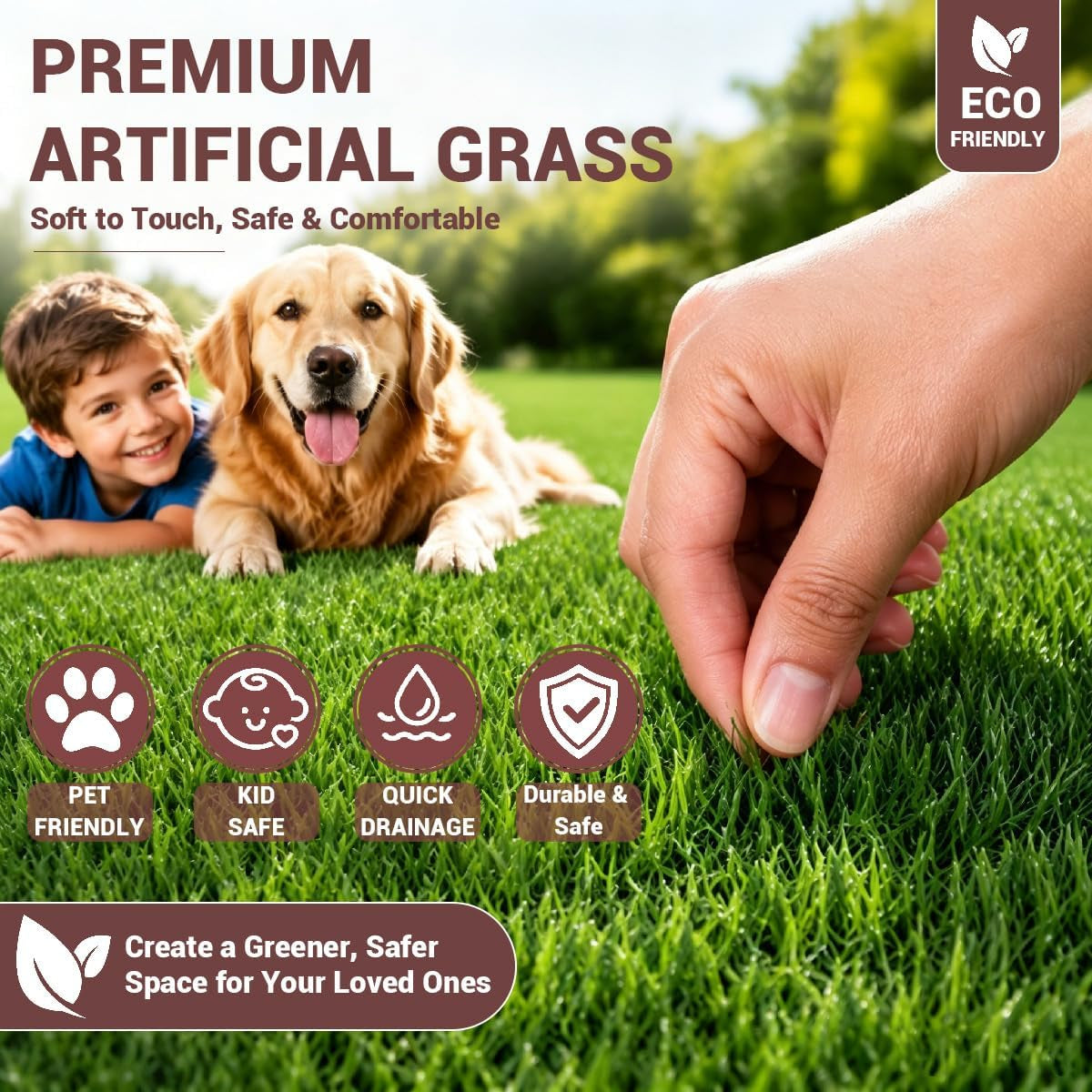 Artificial Grass 4X6 Ft, Fake Grass Turf with Non-Slip TPR Rubber Backing, Indoor Outdoor Grass Mat for Balcony, Patio, Pets, Portable Low Maintenance Lawn Carpet