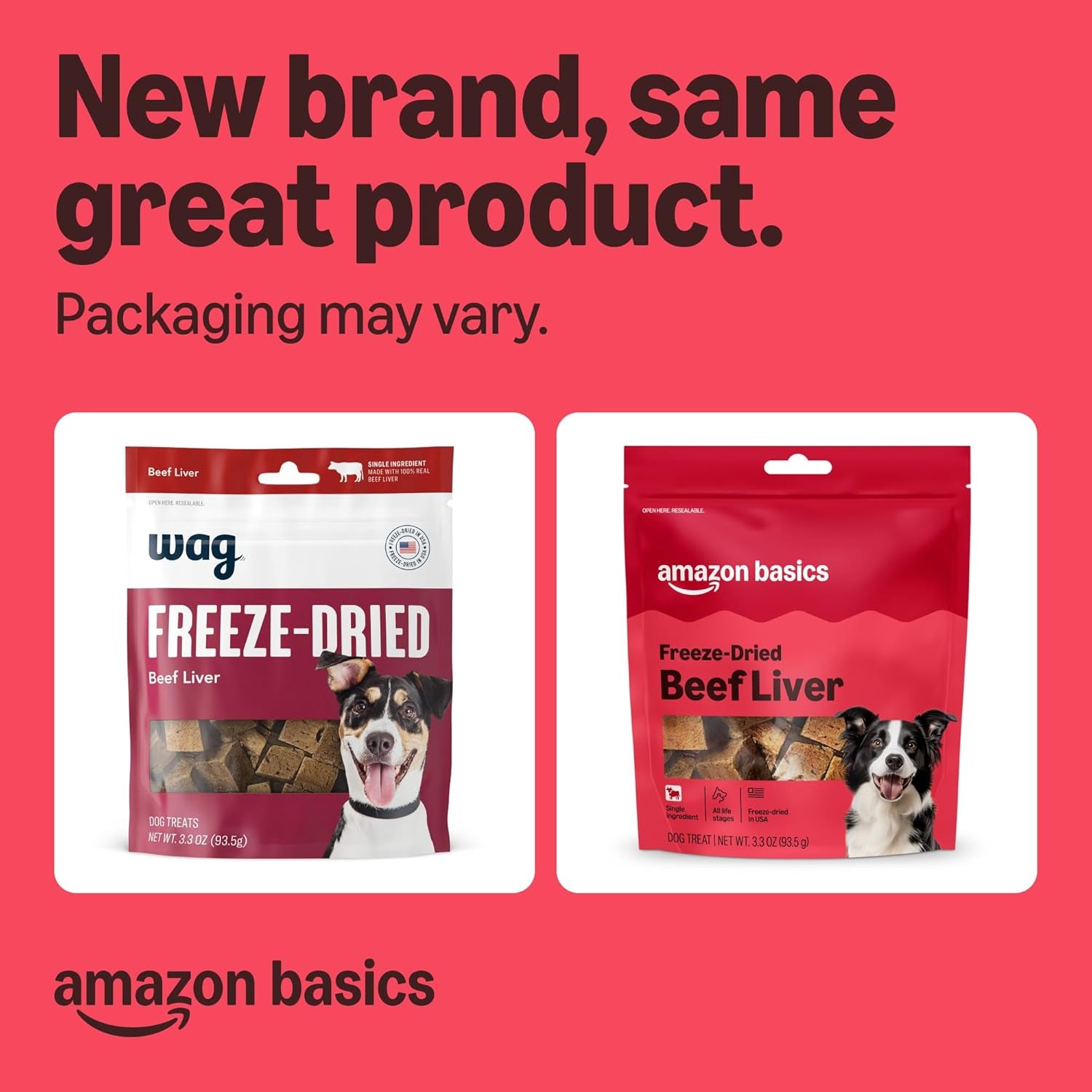 Amazon Basics Freeze-Dried Raw Single Ingredient Dog Treats (Previously Wag), Beef Liver, High Protein, Grain-Free, 3.3 Ounce (Pack of 1), Packaging May Vary