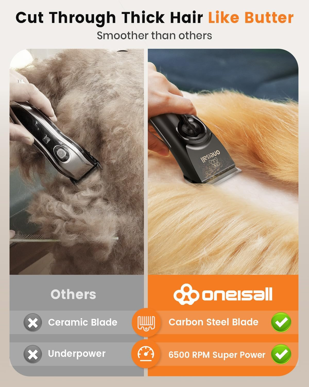 Oneisall Dog Clippers for Grooming Doodles Poodles Thick Curly Hair,Low Noise Heavy Duty Dog Grooming Kit with Detachable Metal Blades