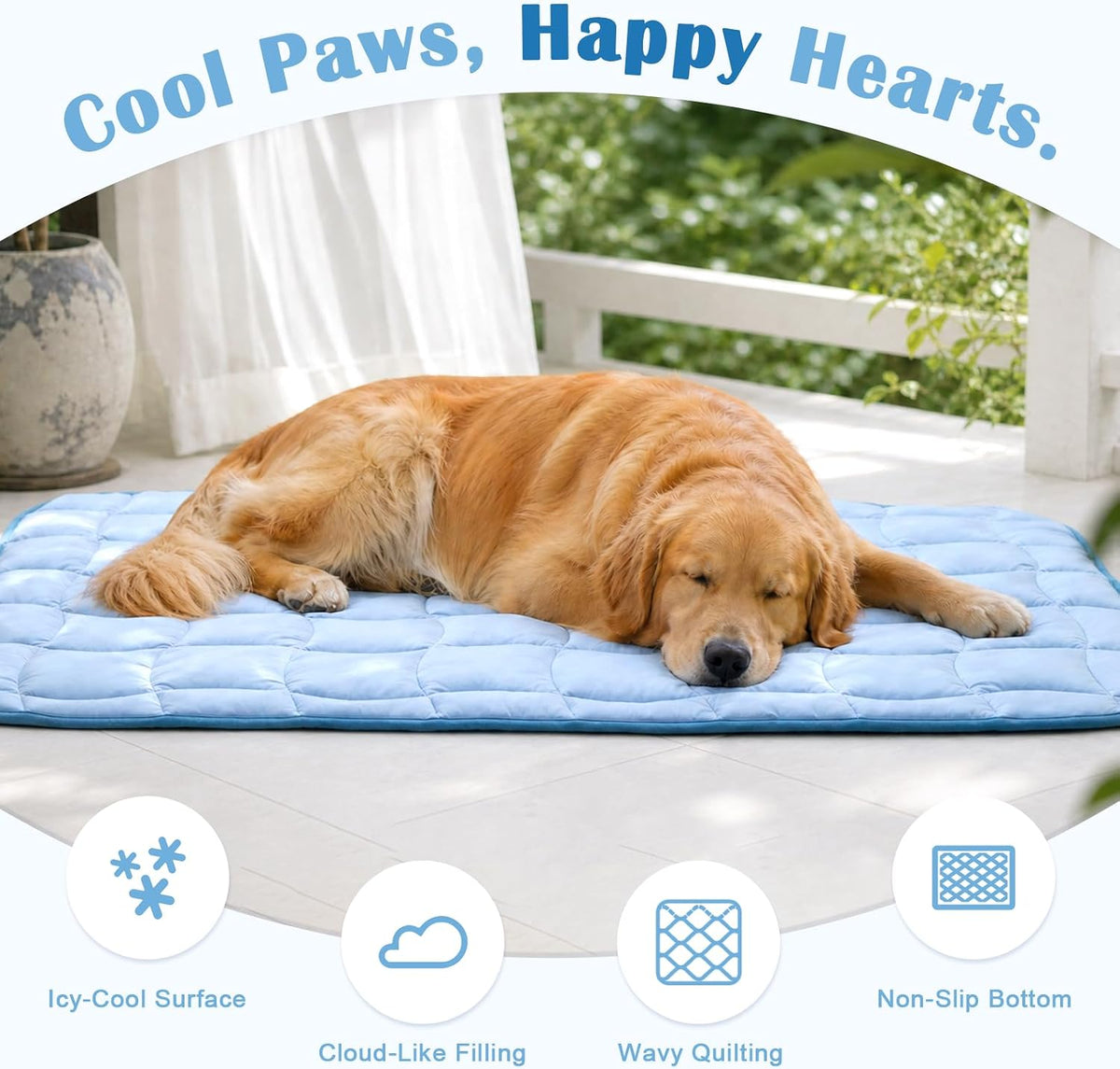 JOLLYVOGUE Cooling Mat for Dogs, Large Dog Cooling Pad, 44"X32", Blue