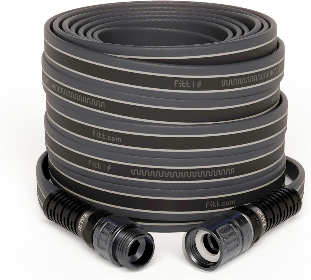 FITT Force Pro Water Hose, Lightweight Ultra Flexible Durable Kink-Free Heavy-Duty Commercial Grade Flat Garden Hose, Grey and Blue, 25-Feet X 5/8-Inch