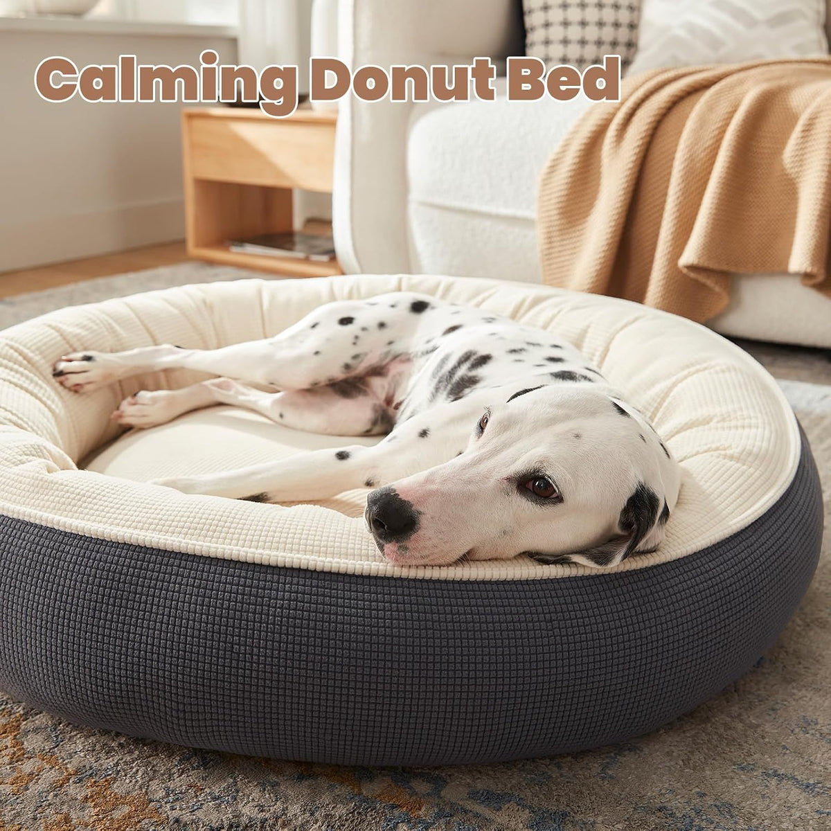 36 Inches Soft Touch Fleece Donut Dog Bed for Large Dogs,Dark Grey