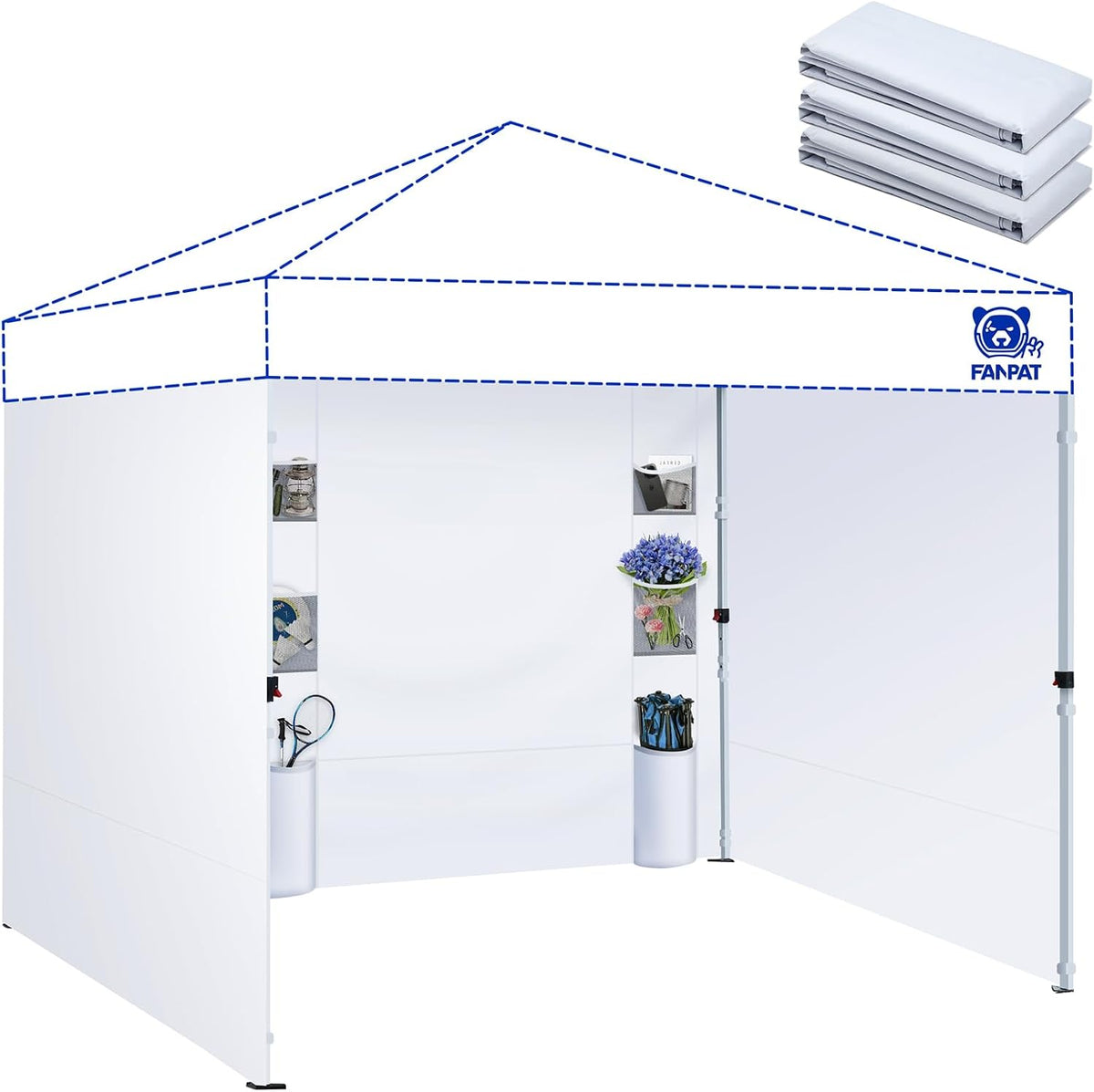 FANPAT Instant Canopy Tent Sidewalls with 6 Pockets for 10X10 FT Pop up Canopy, 210D Polyester Waterproof(3Pcs Sidewall Only, Canopy Tent NOT Included)
